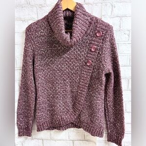 Denver Hayes Mauve Button-Accent Cowl Sweater
